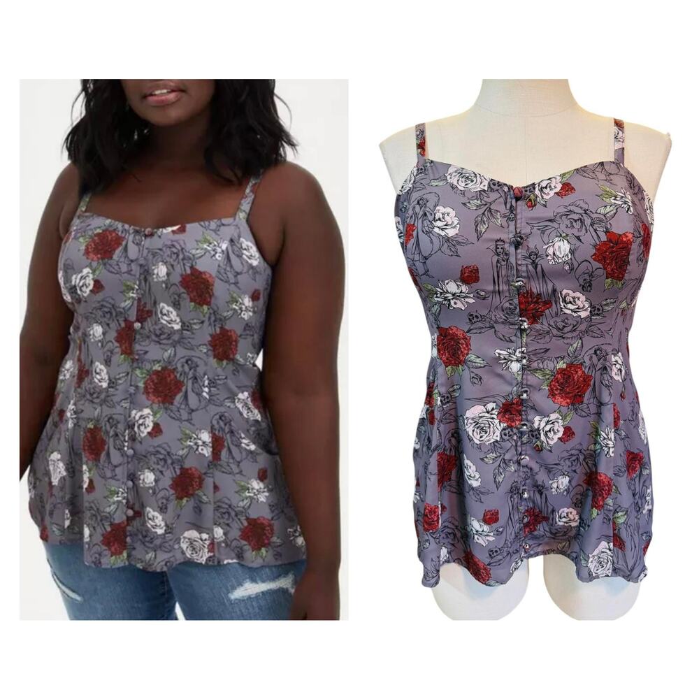 Torrid 2 (2X 18/20) Disney Villains Roses Fit N Flare Georgette Cami Tank Top